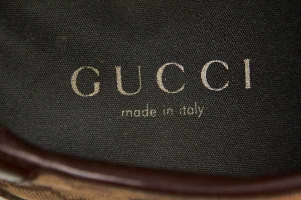 グッチ GGキャンバス ベルクロ 111 6047 ブラウン キャンバス レザー ドライビングスニーカー メンズ GUCCI 中古