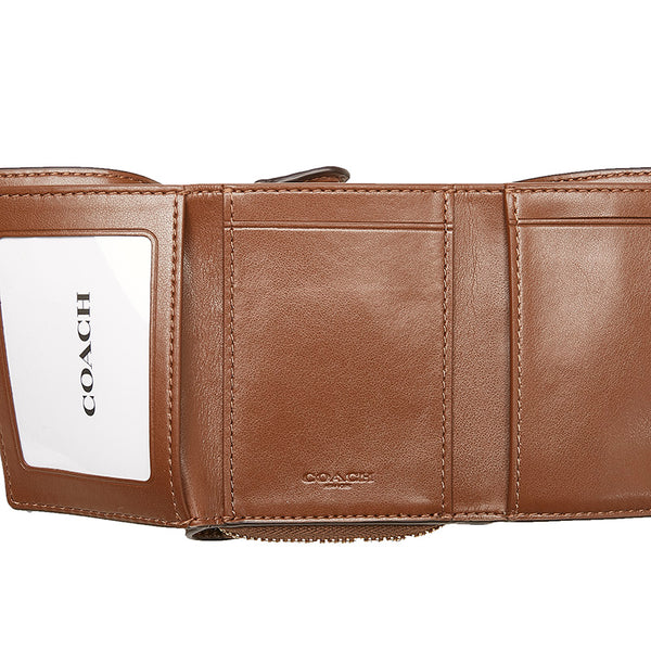 コーチ シグネチャー 三つ折り財布 ブラウン ベージュ PVC レザー レディース COACH 【中古】