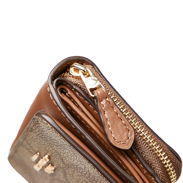 コーチ シグネチャー 三つ折り財布 ブラウン ベージュ PVC レザー レディース COACH 【中古】