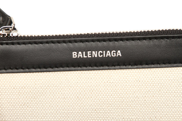 バレンシアガ アイボリー ブラック キャンバス レザー ポーチ ユニセックス BALENCIAGA 中古