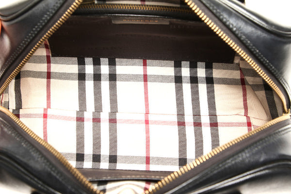 バーバリー ブラック レザー ボストンバッグ レディース BURBERRY 中古
