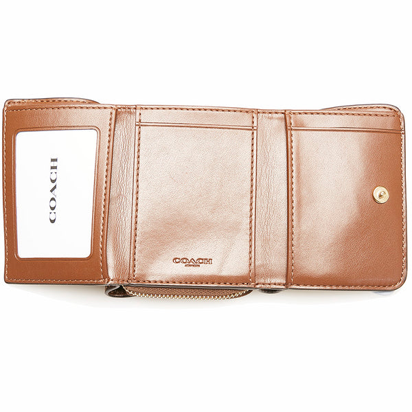 コーチ シグネチャー 三つ折り財布 ブラウン ベージュ PVC レザー レディース COACH 【中古】