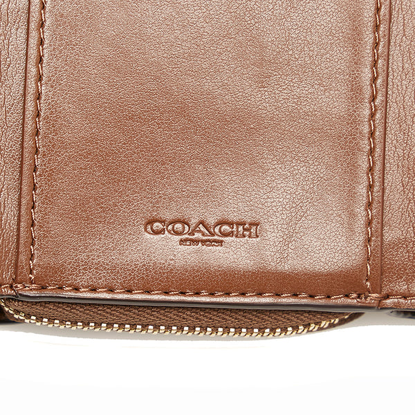 コーチ シグネチャー 三つ折り財布 ブラウン ベージュ PVC レザー レディース COACH 【中古】