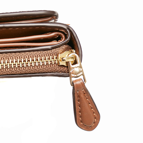 コーチ シグネチャー 三つ折り財布 ブラウン ベージュ PVC レザー レディース COACH 【中古】