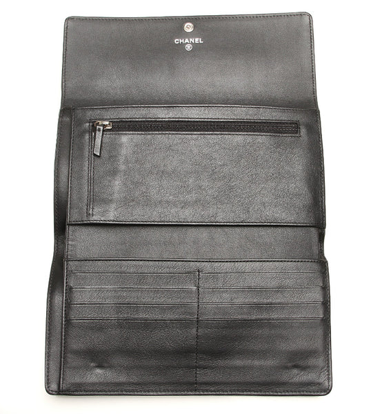 シャネル ココマーク ブラック レザー 長財布 レディース CHANEL 中古