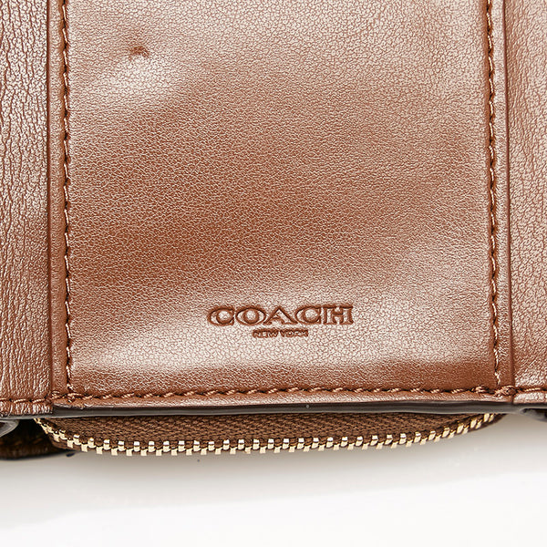 コーチ シグネチャー 三つ折り財布 ブラウン ベージュ PVC レザー レディース COACH 【中古】