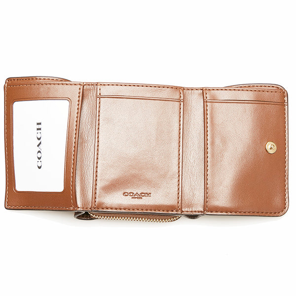 コーチ シグネチャー 三つ折り財布 ブラウン ベージュ PVC レザー レディース COACH 【中古】