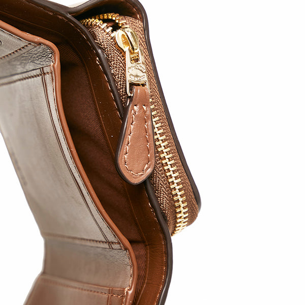 コーチ シグネチャー 三つ折り財布 ブラウン ベージュ PVC レザー レディース COACH 【中古】