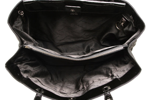 サルヴァトーレフェラガモ ガンチーニ ティアード AU-21-3302 ブラック キャンバス エナメル トートバッグ レディース Salvatore Ferragamo 【中古】