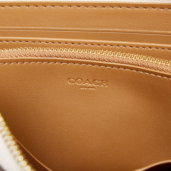 コーチ ラウンドファスナー 長財布 ホワイト レザー レディース COACH 【中古】