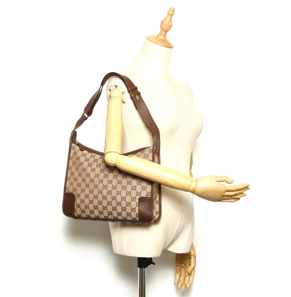 グッチ GGキャンバス 001・4205 ブラウン キャンバス レザー ショルダーバッグ レディース GUCCI 中古
