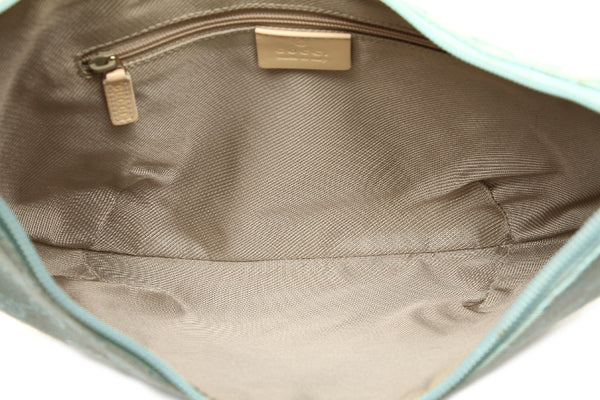 グッチ GGキャンバス 001・4158 ベージュ 水色 キャンバス レザー ショルダーバッグ レディース GUCCI 中古