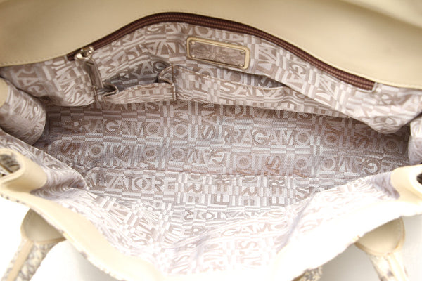 サルヴァトーレフェラガモ DY-21 A135 アイボリー ブラウン 型押しパイソン ショルダーバッグ レディース Salvatore Ferragamo 中古