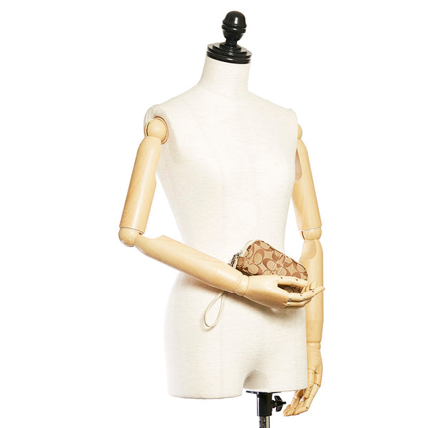 コーチ シグネチャー ポーチ ベージュ キャンバス レディース COACH 【中古】