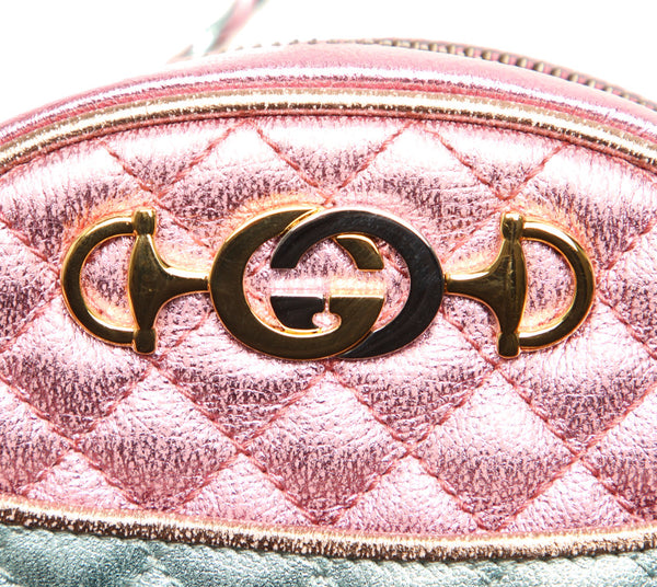 グッチ ホースビット 534951 534563 メタリックピンク メタリックグリーン レザー ショルダーバッグ レディース GUCCI 中古