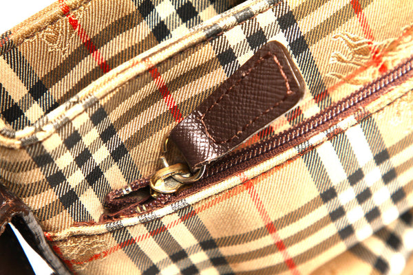 バーバリー ノバチェック ベージュ ブラウン キャンバス レザー 肩掛け ショルダーバッグ レディース BURBERRY 中古