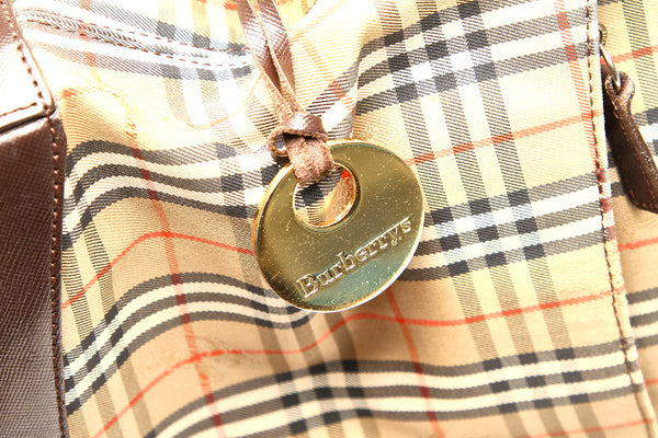 バーバリー ノバチェック ベージュ ブラウン キャンバス レザー 肩掛け ショルダーバッグ レディース BURBERRY 中古