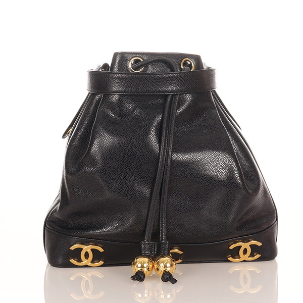 シャネル トリプルココ ブラック ゴールド キャビアスキン メッキ ショルダーバッグ レディース CHANEL 【中古】