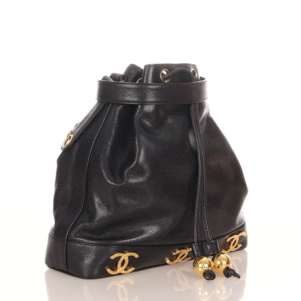 シャネル トリプルココ ブラック ゴールド キャビアスキン メッキ ショルダーバッグ レディース CHANEL 【中古】