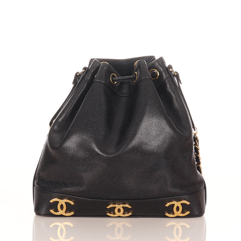 シャネル トリプルココ ブラック ゴールド キャビアスキン メッキ ショルダーバッグ レディース CHANEL 【中古】