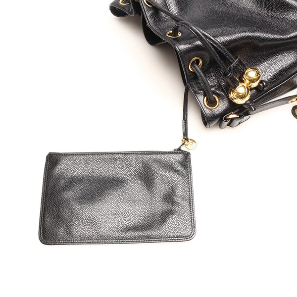 シャネル トリプルココ ブラック ゴールド キャビアスキン メッキ ショルダーバッグ レディース CHANEL 【中古】