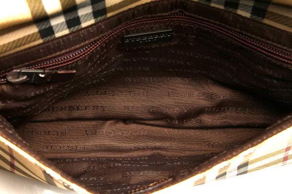 バーバリー ノバチェック ベージュ ブラウン PVC レザー ショルダーバッグ レディース BURBERRY 中古