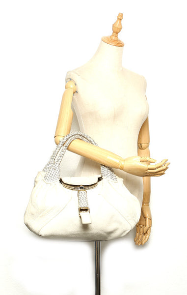 フェンディ 8BR511 ホワイト レザー ハンドバッグ レディース FENDI 中古