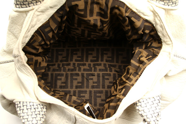 フェンディ 8BR511 ホワイト レザー ハンドバッグ レディース FENDI 中古