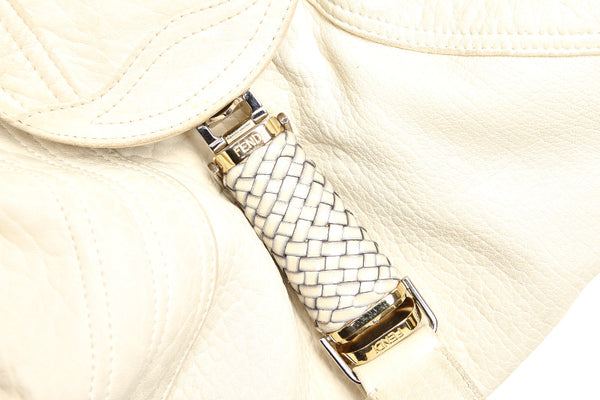 フェンディ 8BR511 ホワイト レザー ハンドバッグ レディース FENDI 中古