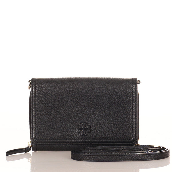 トリーバーチ ティアフラット ブラック レザー ウォレットショルダー レディース Tory Burch 【中古】
