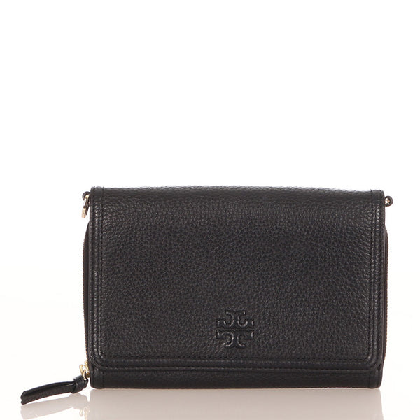 トリーバーチ ティアフラット ブラック レザー ウォレットショルダー レディース Tory Burch 【中古】