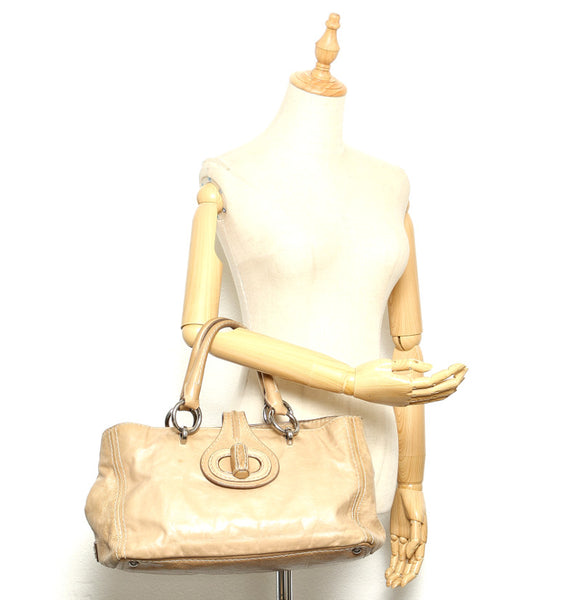 プラダ BN2067 ベージュ レザー ハンドバッグ レディース PRADA 中古