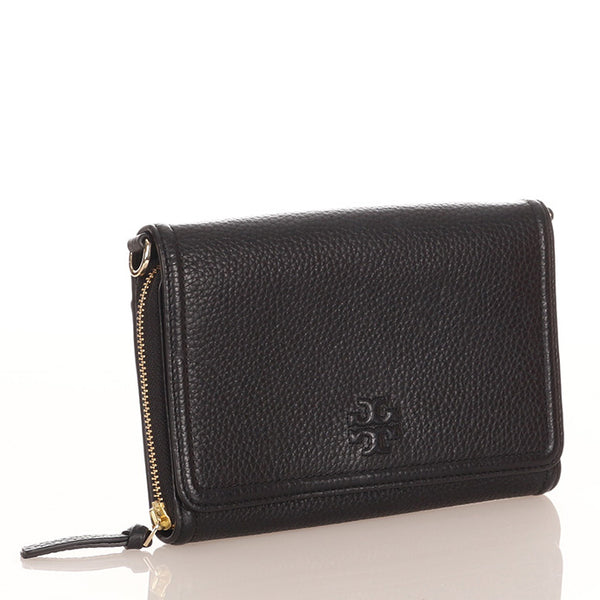 トリーバーチ ティアフラット ブラック レザー ウォレットショルダー レディース Tory Burch 【中古】