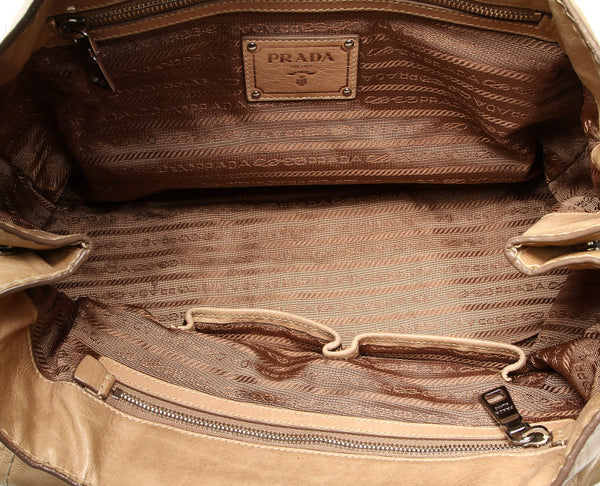 プラダ BN2067 ベージュ レザー ハンドバッグ レディース PRADA 中古