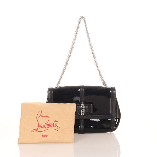クリスチャンルブタン スイートチャリティー ロックスタッズ チェーン ショルダーバッグ ブラック エナメル レザー レディース Christian Louboutin 【中古】