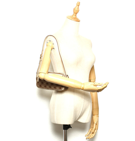 サルヴァトーレフェラガモ ガンチーニ AU-21 3323 ベージュ ブラウン キャンバス レザー ショルダーバッグ レディース Salvatore Ferragamo 中古