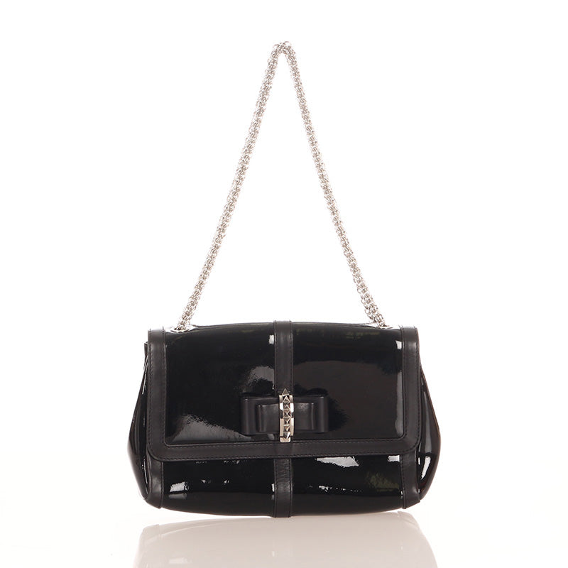 クリスチャンルブタン スイートチャリティー ロックスタッズ チェーン ショルダーバッグ ブラック エナメル レザー レディース Christian Louboutin 【中古】