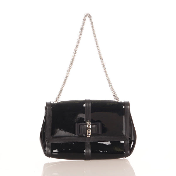 クリスチャンルブタン スイートチャリティー ロックスタッズ チェーン ショルダーバッグ ブラック エナメル レザー レディース Christian Louboutin 【中古】