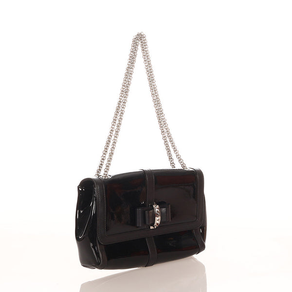 クリスチャンルブタン スイートチャリティー ロックスタッズ チェーン ショルダーバッグ ブラック エナメル レザー レディース Christian Louboutin 【中古】