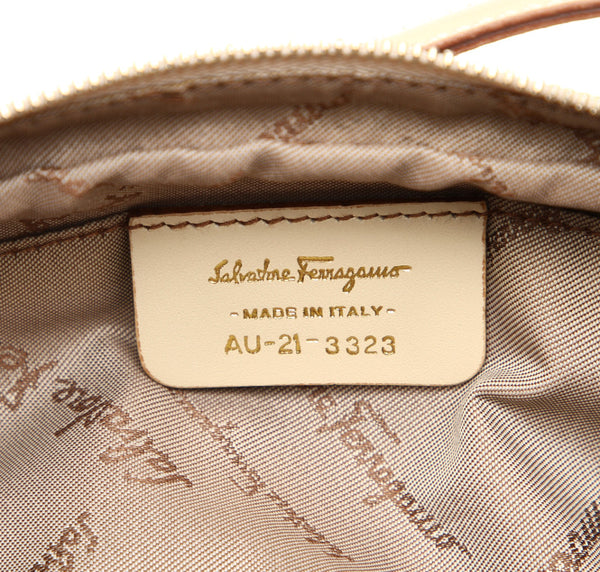 サルヴァトーレフェラガモ ガンチーニ AU-21 3323 ベージュ ブラウン キャンバス レザー ショルダーバッグ レディース Salvatore Ferragamo 中古
