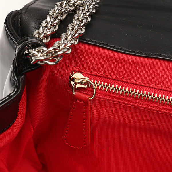 クリスチャンルブタン スイートチャリティー ロックスタッズ チェーン ショルダーバッグ ブラック エナメル レザー レディース Christian Louboutin 【中古】