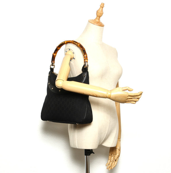 グッチ GGキャンバス バンブー 137379 ブラック 黒 キャンバス レザー ショルダーバッグ レディース GUCCI 中古