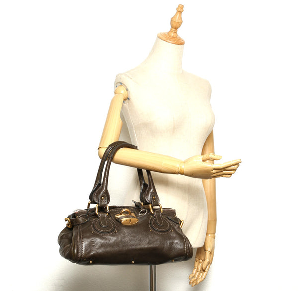 クロエ パディントン モスグリーン レザー ショルダーバッグ レディース Chloe 中古