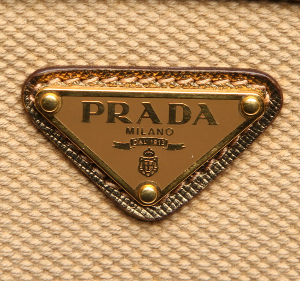 プラダ ベージュ ゴールド キャンバス レザー ハンドバッグ ショルダーバッグ 2WAY レディース PRADA 中古