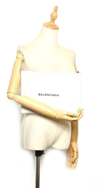バレンシアガ ショッピングクリップM  485110 ホワイト レザー クラッチバッグ ユニセックス BALENCIAGA 中古