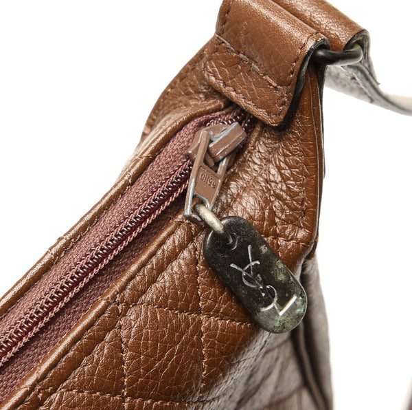 イヴ サンローラン ブラウン レザー ショルダーバッグ レディース YVES SAINT LAURENT 中古