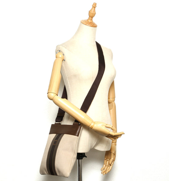 サルヴァトーレフェラガモ ガンチーニ FJ-249821 ブラウン ベージュ キャンバス レザー 斜め掛け ショルダーバッグ メンズ Salvatore Ferragamo 中古