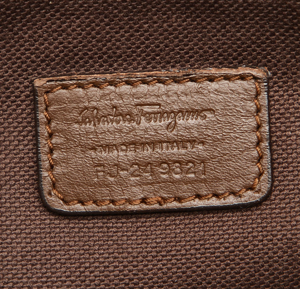 サルヴァトーレフェラガモ ガンチーニ FJ-249821 ブラウン ベージュ キャンバス レザー 斜め掛け ショルダーバッグ メンズ Salvatore Ferragamo 中古