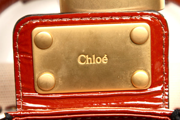 クロエ パディントン ホワイト ブラウン キャンバス エナメル ショルダーバッグ レディース Chloe 中古