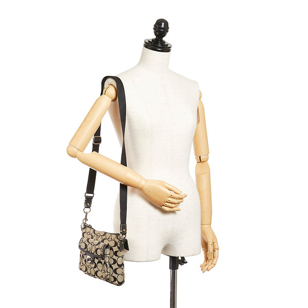 コーチ ベージュ ブラック キャンバス レザー ショルダーバッグ レディース COACH 【中古】